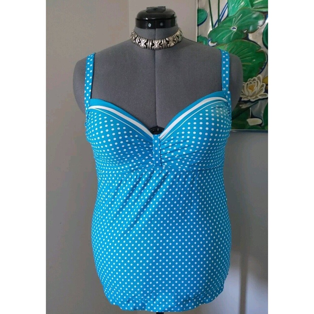 COCO REEF Blue White Polka Dot Tankini SWIM TOP 36/38DD U-Wire Power Marina 408